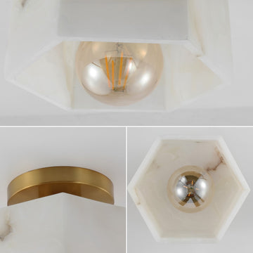 Tessa 8" 1-Light Modern Contemporary Alabaster/Iron Hexagonal LED Semi Flush Mount - JONATHAN Y